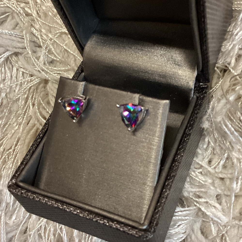 Iridescent Triangle Stud Earrings - image 1